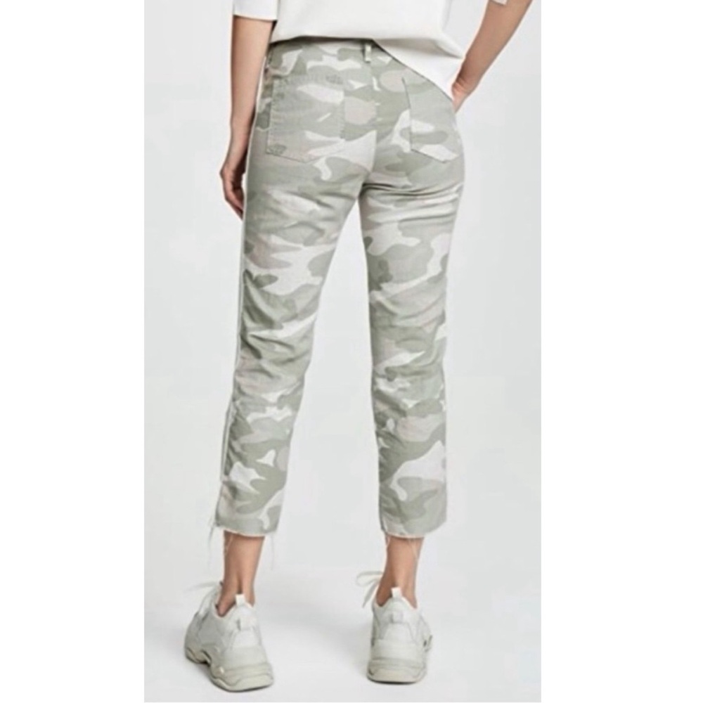 Mother Camo Racer Stripe Fringe Hem Cream Green Straight Leg Cropped Pants 26 - Picture 9 of 15